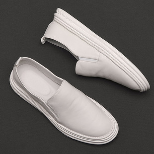 Slip-On Loafers Men's Genuine Leather 2025 Spring and Summer Breathable Men's Korean Style Casual Sneakers Lazy White Shoes Trendy