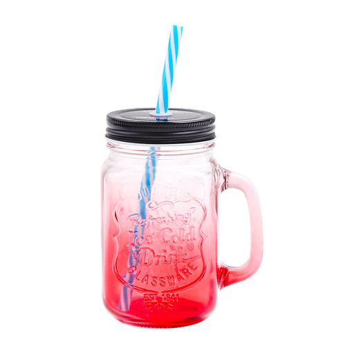 Gradient colorful glass cups juice drink cups transparent with lid drink handle cups office coffee cups drink cups
