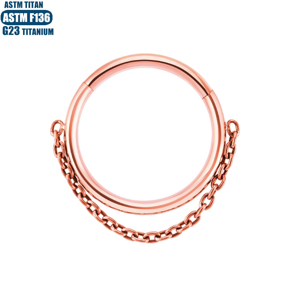 G23 Titanium Hinge Nose Ring with Zircon Chain Earrings - Seamless Open Ring Cartilage Septum Perforated Ear Ring Nose detail image 19