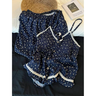 碎花蕾丝边韩系田园风甜美睡衣女夏季爆款吊带短裤家居服两件套