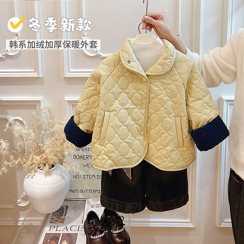 New autumn/winter stylish thick coat for girls, fashionable casual wear, reversible cotton-padded jacket, loose-fitting children's clothing