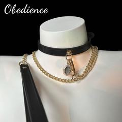 【Obedience】黑色吊坠puppy牛皮女M项圈choker带牵引套装