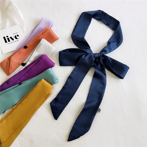 Summer Korean Version New Solid Color Silk Scarf Simulated Silk Hair Tie Headband Hat Decoration Ribbon Tied Neck Scarf