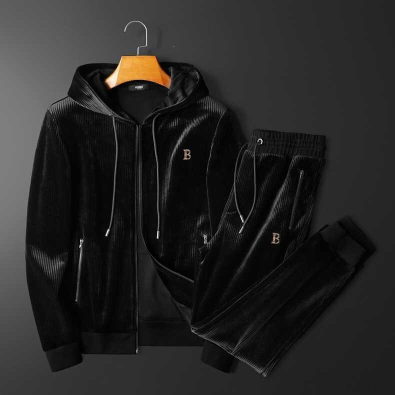 European Style Casual Sports Hooded Suit Men's Gold Velvet Two-Piece Loose-Fitting Autumn and Winter New Men's Clothing