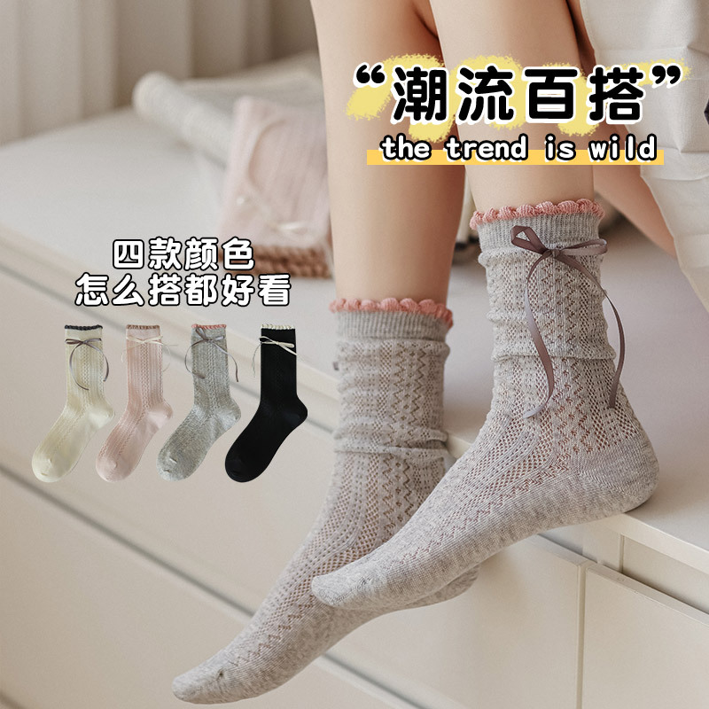 Thin Japanese brand spring summer knee socks with bow