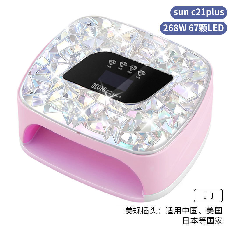 Lámpara de manicura inteligente de alta gama de luz de terapia de diamante 256W de alta potencia de pegamento de vinilo lámpara de horneado de dos manos secador de uñas transfronterizas