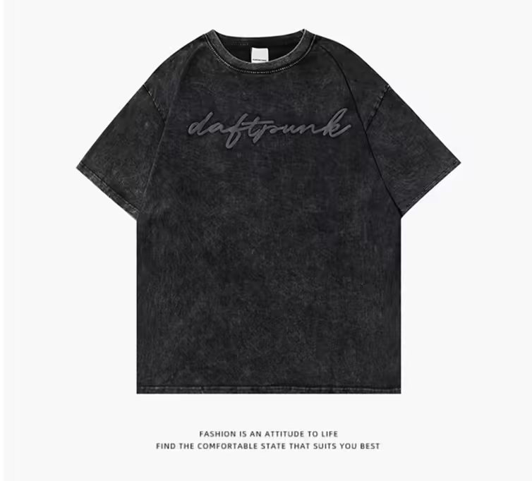 De gran tamaño de moda marca gota hombro manga corta de los hombres de verano pesado lavado angustiado Camiseta cuello redondo flojo todo-fósforo superior de las mujeres