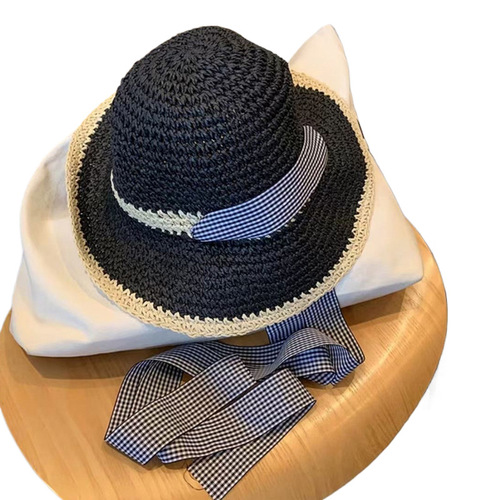 2024 New Model Grass Hat for Women Summer Beach Sand Beach Photo Hat Wide Brim Sunshade Sun Hat Weave Fisherman Hat