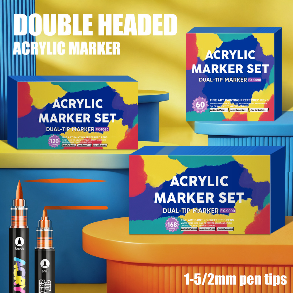 Amazon venta caliente doble cabeza acrílico marcador bolígrafo tipo plegable dibujo marcador bolígrafo conjunto de pincel especial para estudiantes de pintura