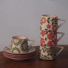 新品/复古冰裂纹咖啡杯碟创意简约拉花杯套装釉下彩精致下午茶杯