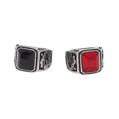 R1142 Wholesale Fashion Accessories: Unique Retro European & American Punk Style Chinese Dragon Gemstone Titanium Steel Ring