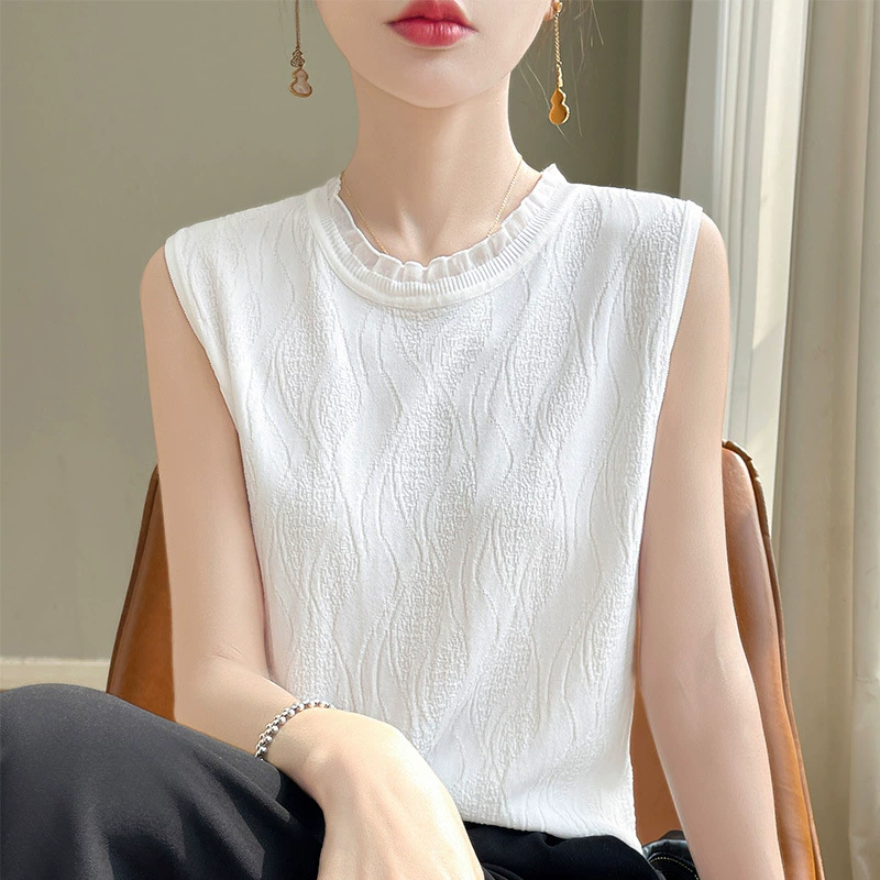 Летний новый женский трикотажный трикотаж, женский льняной шелковый кружевной воротник, жилет без рукавов, женская нижняя рубашка, оптовая продажа, дропшиппинг