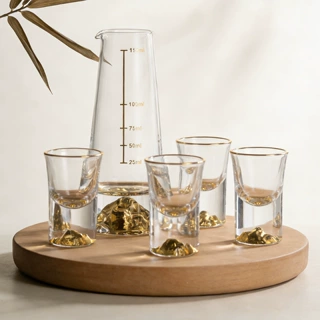 高档水晶玻璃白酒杯金山金箔一口杯烈酒杯精致小酒盅分酒器套装