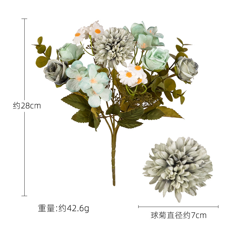 Flor artificial, color otoñal, retro, manguito pequeño, manguito, hortensia de 7 tenedores, arco de boda de rosas, decoración de flores de guía de carreteras, manzanilla de flores falsas