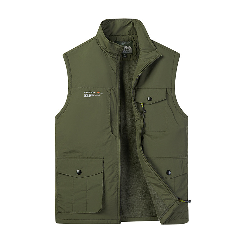 Chaleco deportivo al aire libre transfronterizo de bolsillo relajado primavera y otoño chaleco de pesca casual hombre de color sólido chaqueta grande