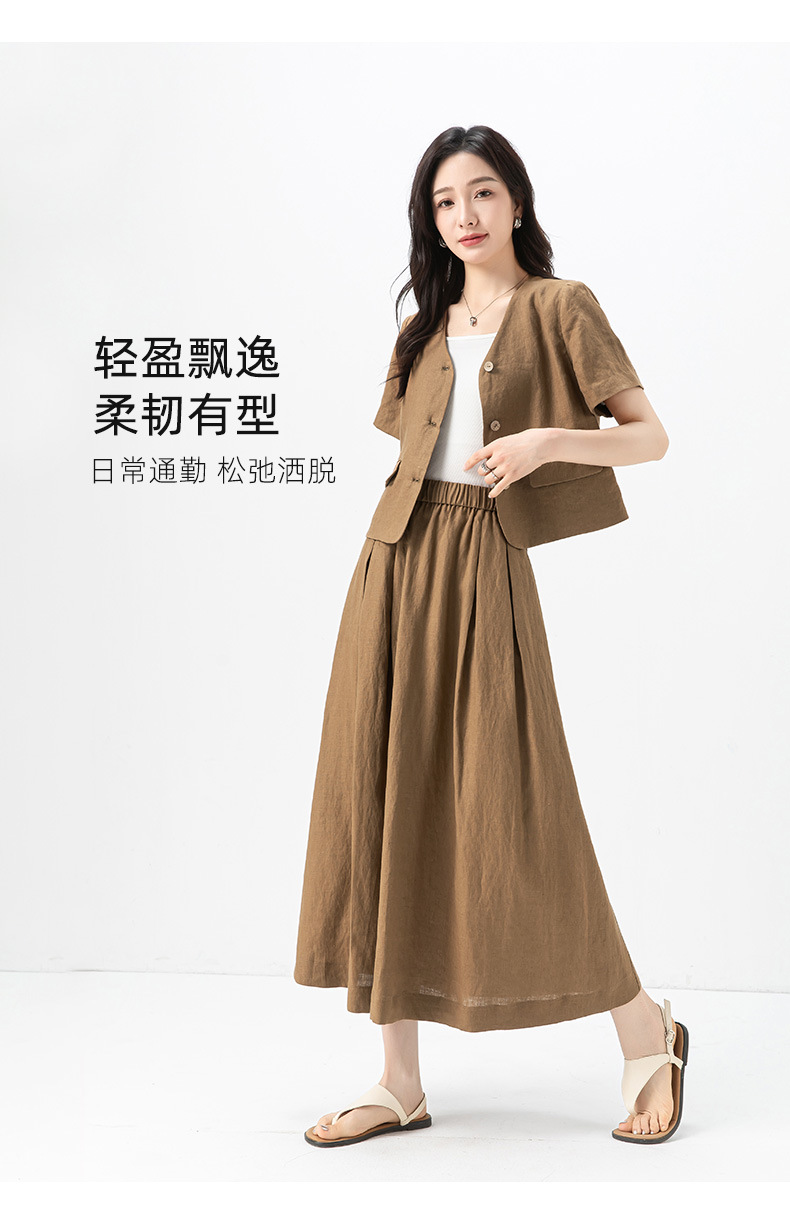 Bộ đồ vải lanh cổ điển Xinge cho nữ: áo khoác ngắn tay rộng rãi mỏng mùa hè và chân váy tôn dáng — Váy kaki (65356) chi tiết 20
