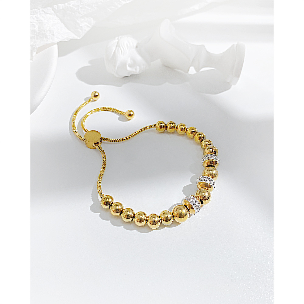 Simple Style Solid Color Stainless Steel Bracelets Beaded Zircon Stainless Steel Bracelets