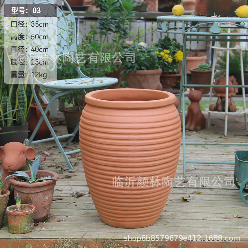Terrizaje de alta combinación de cerámica de plantación de flores maceta de cerámica gruesa maceta de cerámica roja ventilada jardín paisaje villa decoración maceta
