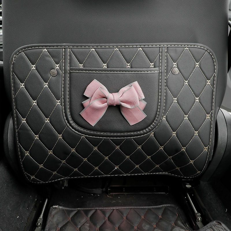 Chair back anti-kick pad – Universal Seat Kick - pink-gray-edge-bow-black-pad