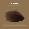 Leather label beret-brown