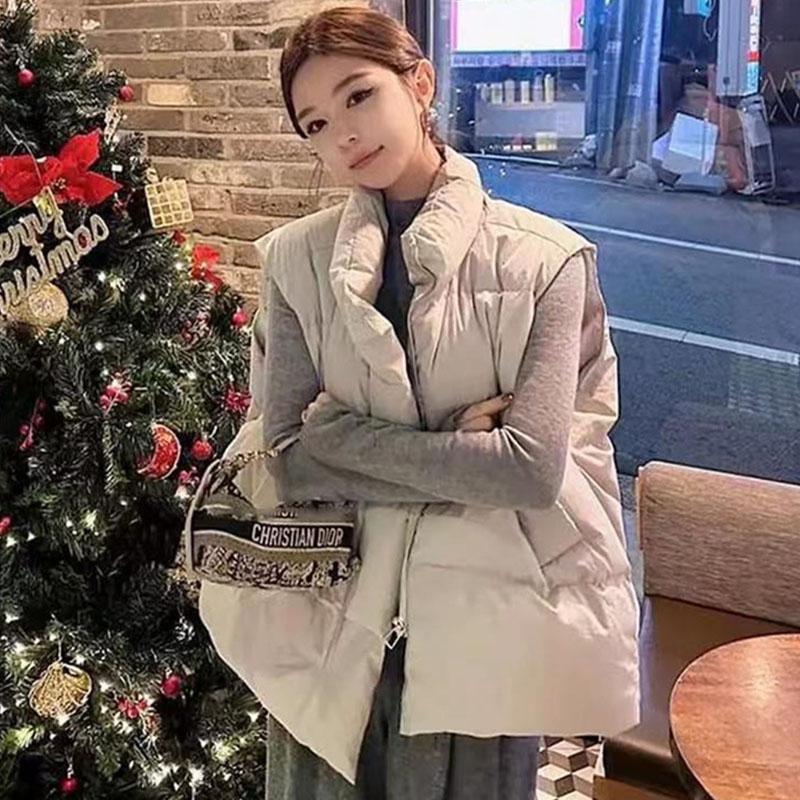 Korean Style Stand-Up Collar Versatile Cotton Vest for Women to Wear as Outerwear in Autumn and Winter New Style Loose Vest Sleeveless Jacket Top