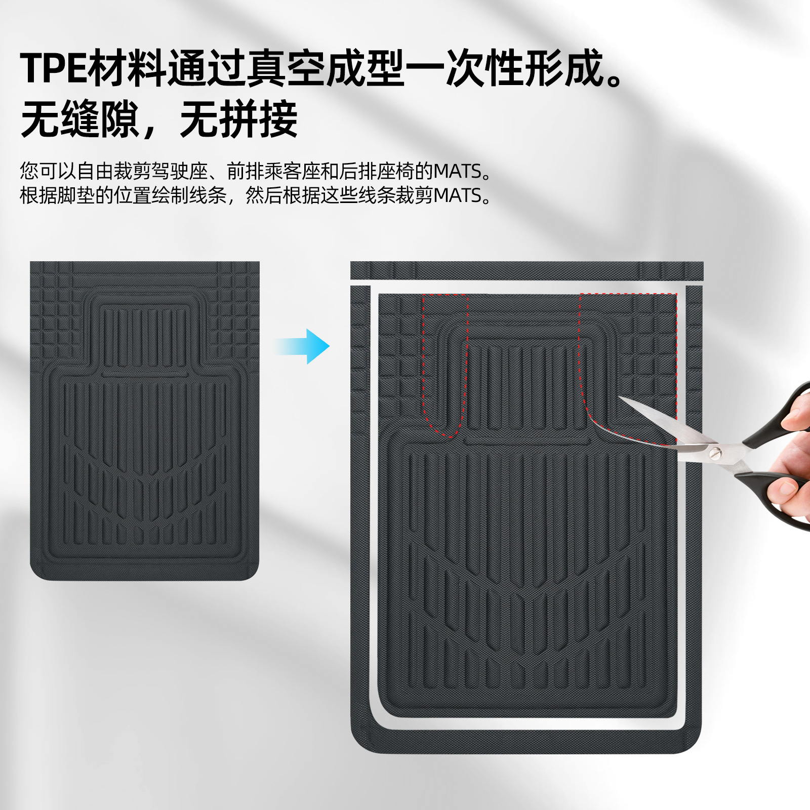 Tpe Customizable Universal Car Floor Mats, All-Terrain and All-Weather Car Floor Mats, Can Be Cut to Fit a Variety of Car Models