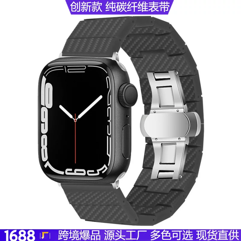 Ремешок для Apple Watch 7, чистое углеродное волокно + сталь, мужской, премиум стильный браслет