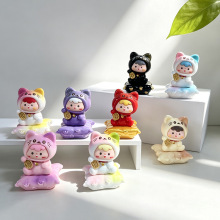 ins风渐变色招财猫玩偶树脂工艺品学生书桌卧室床头创意装饰摆件