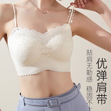 8965新款波浪提花冰丝吊带背心蕾丝无痕美背乳胶杯垫裹胸百搭内衣