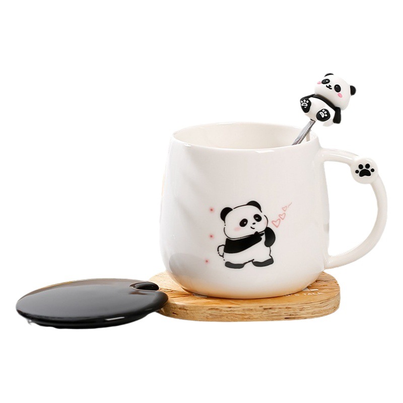 Taza de cerámica con panda, diseño lindo y minimalista