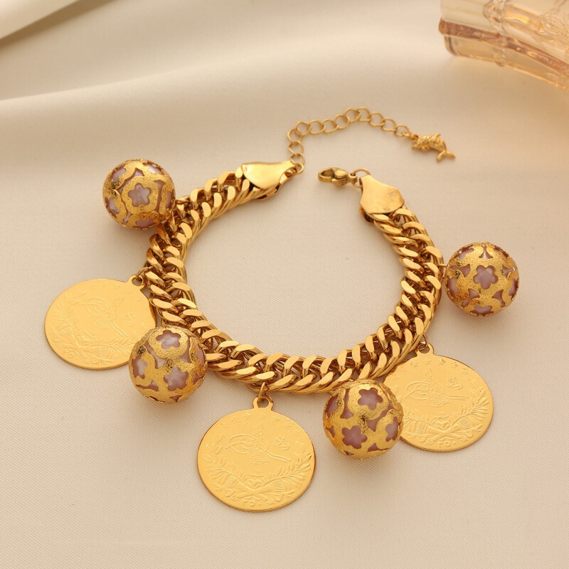 Turkish Ethnic Bracelet Jewelry Coin Badge Pendant Cross-Border Popular Jewelry Copper Alloy Color-Preserving Wholesale Dropshipping