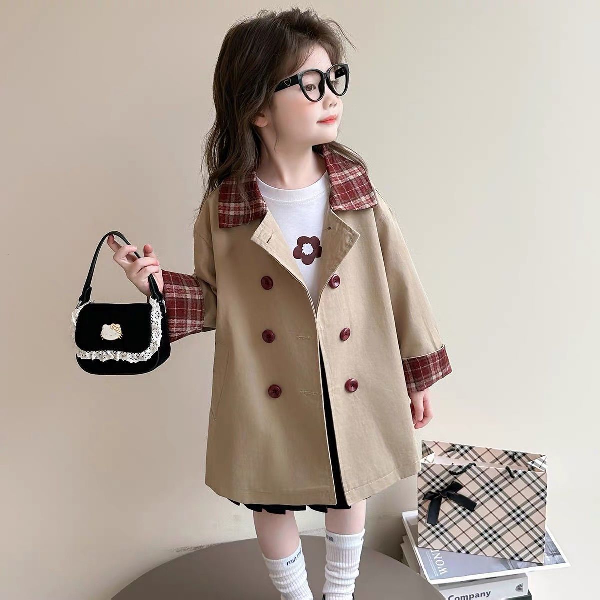 Red plaid trench coat