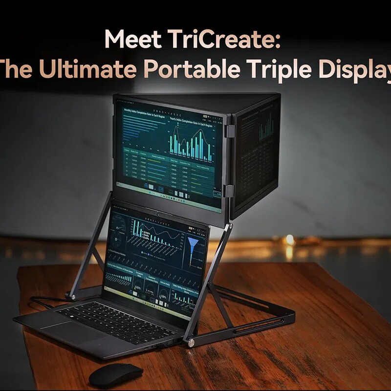 15.6inch Tricreate Laptop Extended Screen Monitor Computer for Stock Trading, Editing, Live Streaming Type-C 15.6inch Tricreate Laptop Extended Screen Monitor Computer for Stock Trading, Editing, Live Streaming Type-C