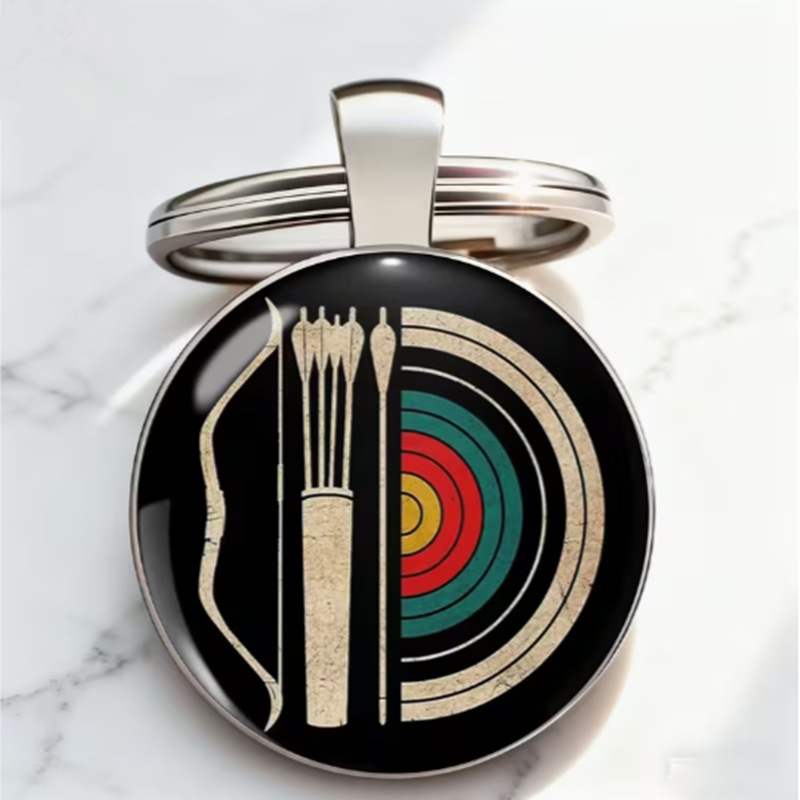 European and American Cross-Border Creative New Retro Archery Target Round Glass Alloy Keychain Pendant Personalized Accessory