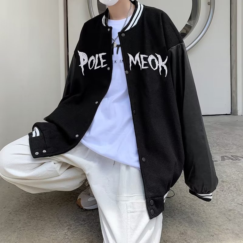 Men's Retro Embroidered Baseball Jacket Leather Street Style_voghion.com