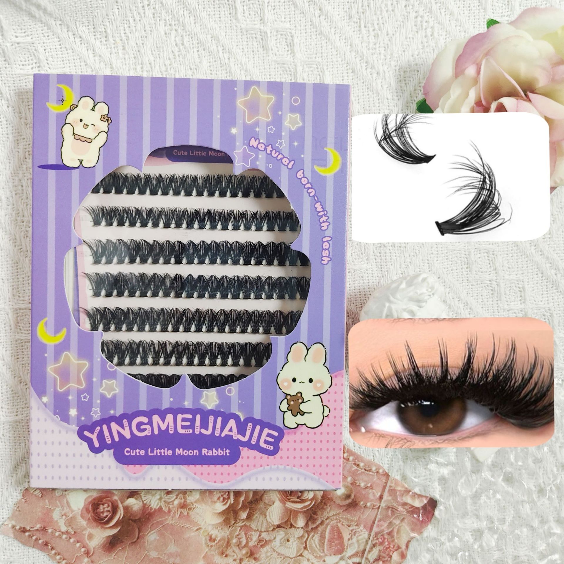 40D false eyelashes curl, cluster de pestañas densas, segmento de false eyelashes sin pegamento.
