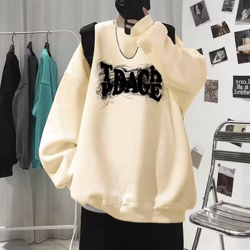 Smoke Brand Letter Hoodie for Men - Autumn Thin Crew Neck T-shirt with Loose Trendy Plus Size Casual Versatile Outerwear