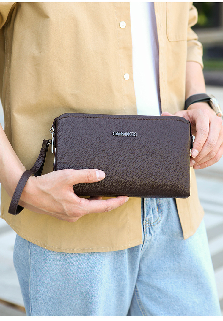 Men's Large Capacity Leather Clutch Bag For Men Soft Cowhide Handbag_voghion.com