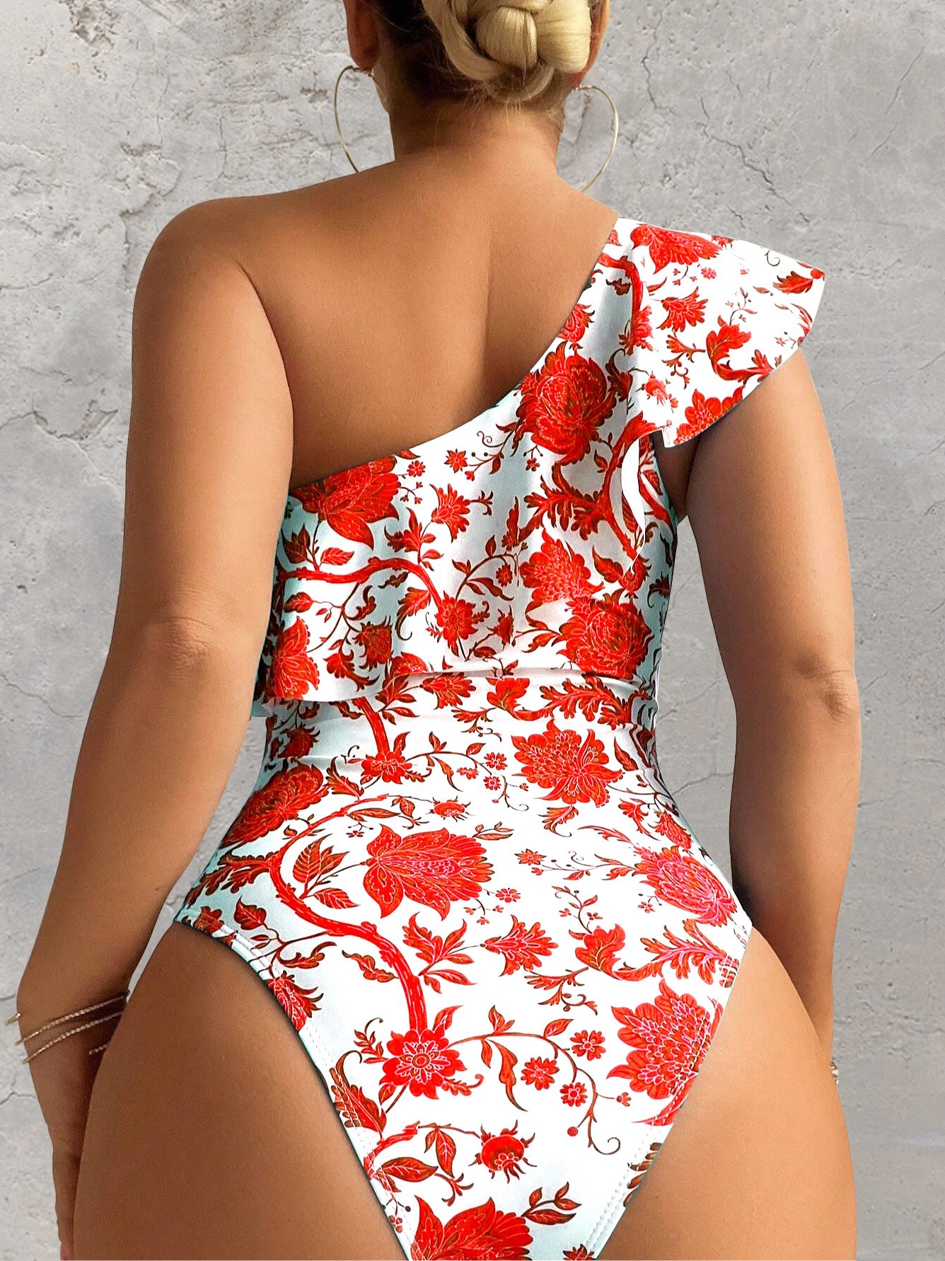 201g Weight Sleeveless Sleeve Length Polyester Fabric Type Regular Top Length Bodysuit Tops Type Swimming Occasion One Shoulder Neckline Skinny Fit Type Flower Pattern Women's Gender Bohemian Style Women's Bohemian Flower One Piece Swimwear 13