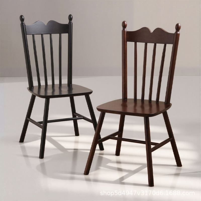 Solid Wood Dining Chair, Retro American Crown Chair, Simple Medieval Chair, Cheap Small Apartment Restaurant, One Table and Four Chairs Set Solid Wood Dining Chair, Retro American Crown Chair, Simple Medieval Chair, Cheap Small Apartment Restaurant, One Table and Four Chairs Set