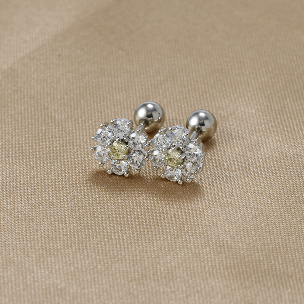 1 Paire Sucré Fleur Placage Incruster Acier Inoxydable Zircon Boucles D'oreilles display picture 11