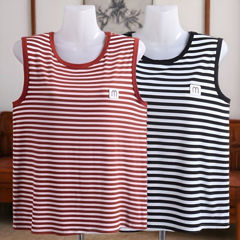 Middle-Aged and Elderly Mothers Wear Striped Shirts for Casual and Stylish Outerwear, Round Neck Thin Suspenders, New Summer Style Loose Sleeveless Vests Middle-Aged and Elderly Mothers Wear Striped Shirts for Casual and Stylish Outerwear, Round Neck Thin Suspenders, New Summer Style Loose Sleeveless Vests