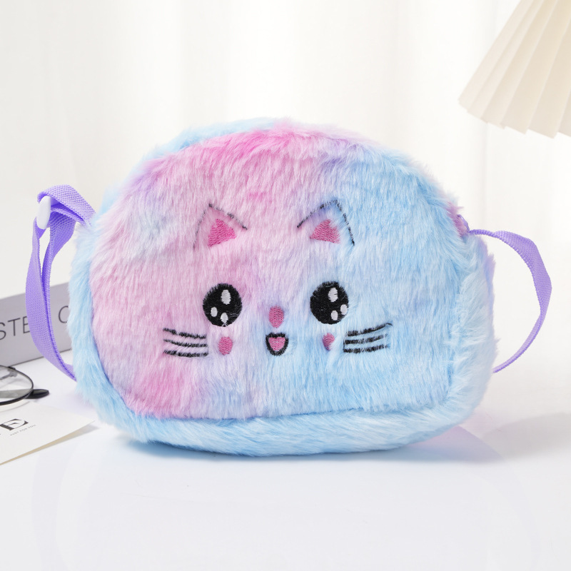 Nuevo cross-border atado teñido creativo ojo grande felino peluche bordado mochila de hombro de dibujos animados para niños lindo bolsa de almacenamiento