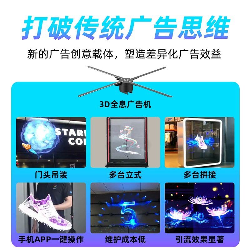 Незащищенный 3D голографический вентиляторный экран LED воздушный трёхмерный проекционный прозрачный дисплей рекламная машина