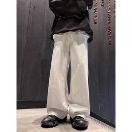 男女高街小众拖地垂感休闲长裤美式复古做旧脏白泼墨废土风牛仔裤