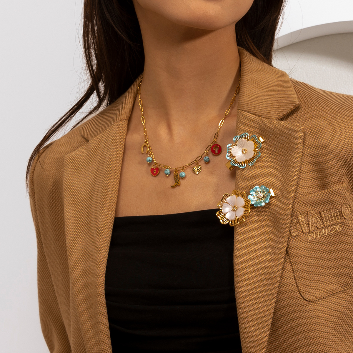 Collar de acero inoxidable para mujeres no se desvanece en otoño y invierno, conjunto de joyas de acero de titanio, venta caliente transfronteriza