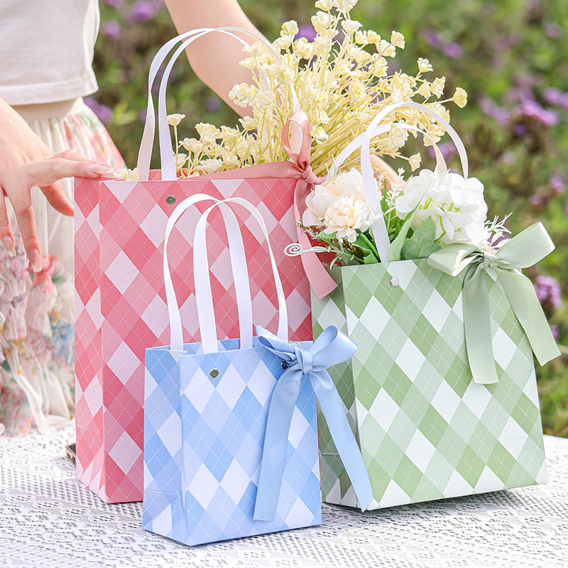 礼品袋精美格子纹礼物袋手提小号包装纸袋高级感生日伴手礼手提袋