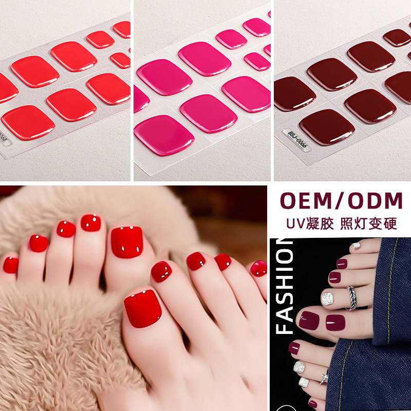 Zhengxiang factory custom solid color gel foot stickers nail stickers UV semi-cured nail stickers phototherapy toe stickers cross-border