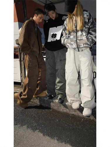 Japanese-style pleated parachute work pants for men, spring and autumn new arrival with large pockets, trendy vintage high street loose casual long pants