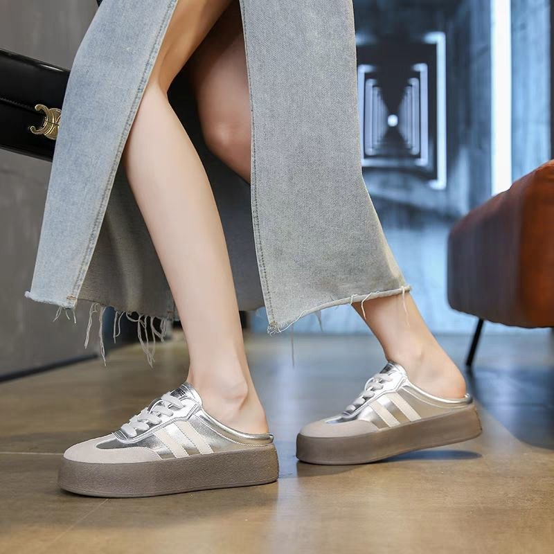 Mitad zapatillas de primavera y verano para mujeres 2025, nuevo calentamiento, zapatillas de fondo grueso, zapatos casuales, zapatos perezosos.